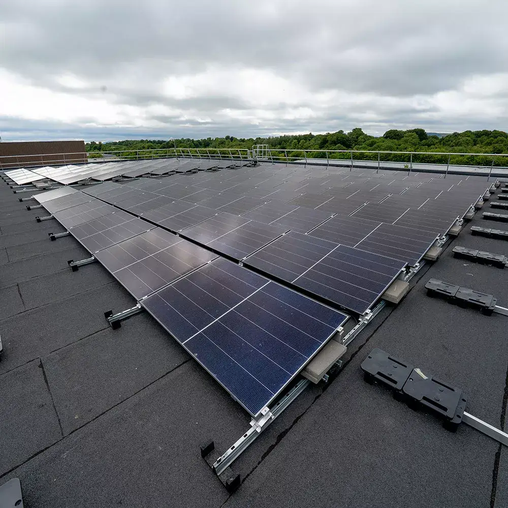 Solar PV for cleanrooms featuring a completed commercial solar panel installation by commercial solar panel installers