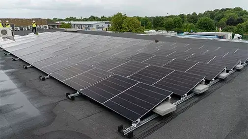 Solar project in Ireland featuring a solar data centre installation with commercial solar PV panels for Modubuild, a leading data centre fit-out provider